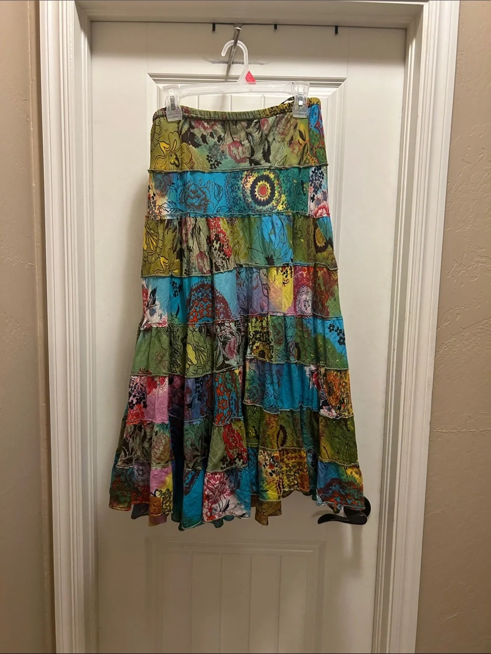 Bila Patchwork M Tiered Maxi Skirt — Green, Blue, Pink, Yellow - Picture 1 of 5